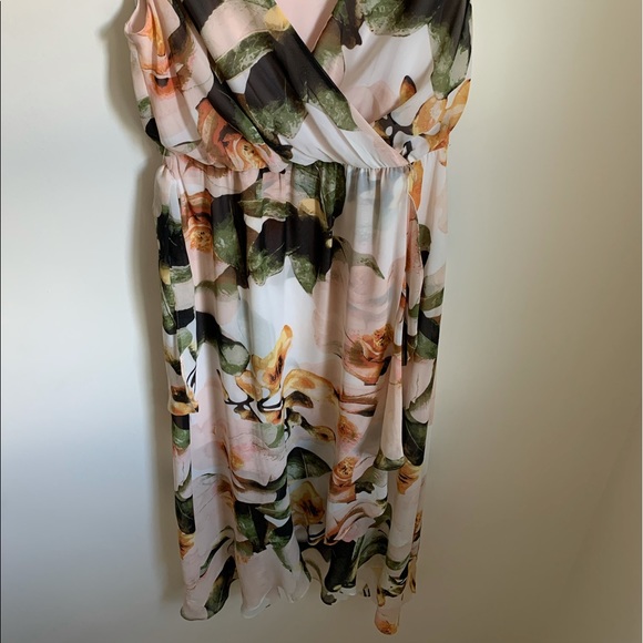 SANGRIA V-NECK CHIFFON FLORAL MAXI SLEEVELESS DRESS HI LOW - Picture 8 of 15